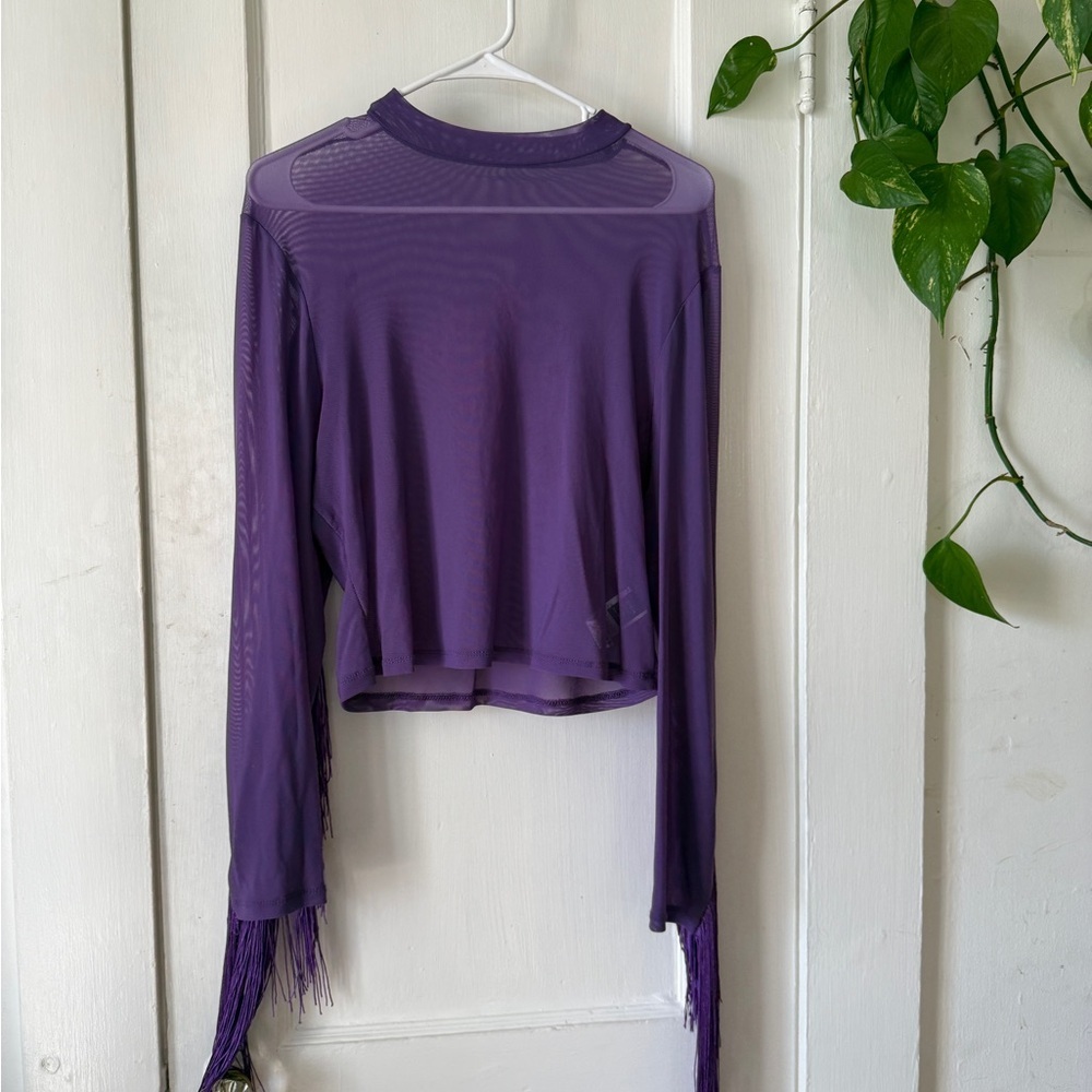 SHEIN Vibrant Purple Mesh fringe Blouse